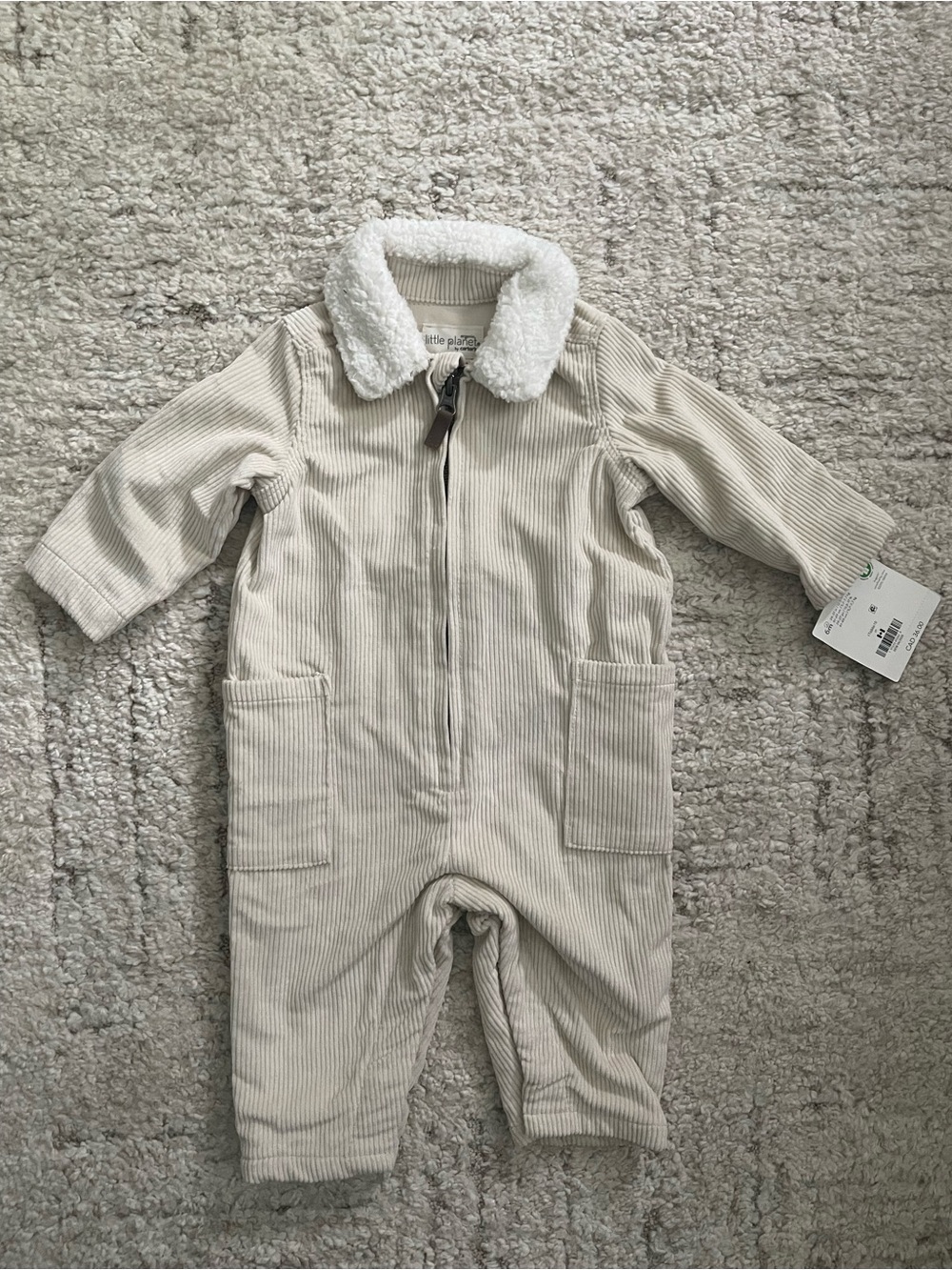 Little Planet Cream Corduroy One-Piece with Sherpa Collar